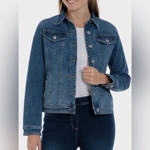 Lee Women’s Blue Denim Jean Jacket Distressed Button Front Size Small